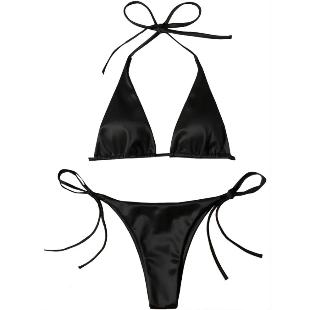 BNWT Isabelle LaRue Black Satin String Tie Bikini